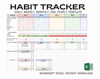 2026 Excel Habit Tracker Tabelle Vorlage - Sofortiger digitaler Download