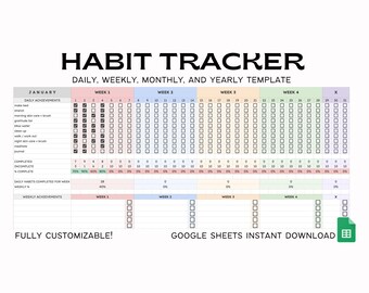 2026 Google Sheets Habit Tracker Tabelle Vorlage - Sofortiger digitaler Download