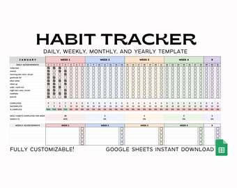 2026 Google Sheets Habit Tracker Tabelle Vorlage - Sofortiger digitaler Download