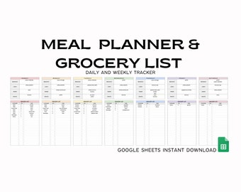 Google Sheets Meal Planner and Grocery List Spreadsheet Template - Instant Digital Download