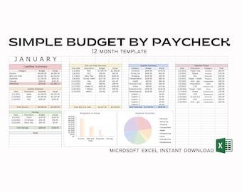 2026 Einfaches Budget nach Gehaltscheck Monatliche Budget Tabelle Vorlage, Persönliche Buchhaltungs-Dashboard - Excel Sofort-Download