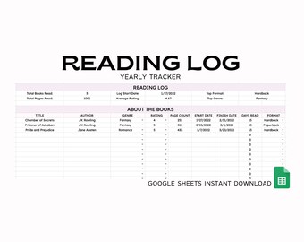 Google Sheets Lesebuch Tracker - Sofortiger digitaler Download