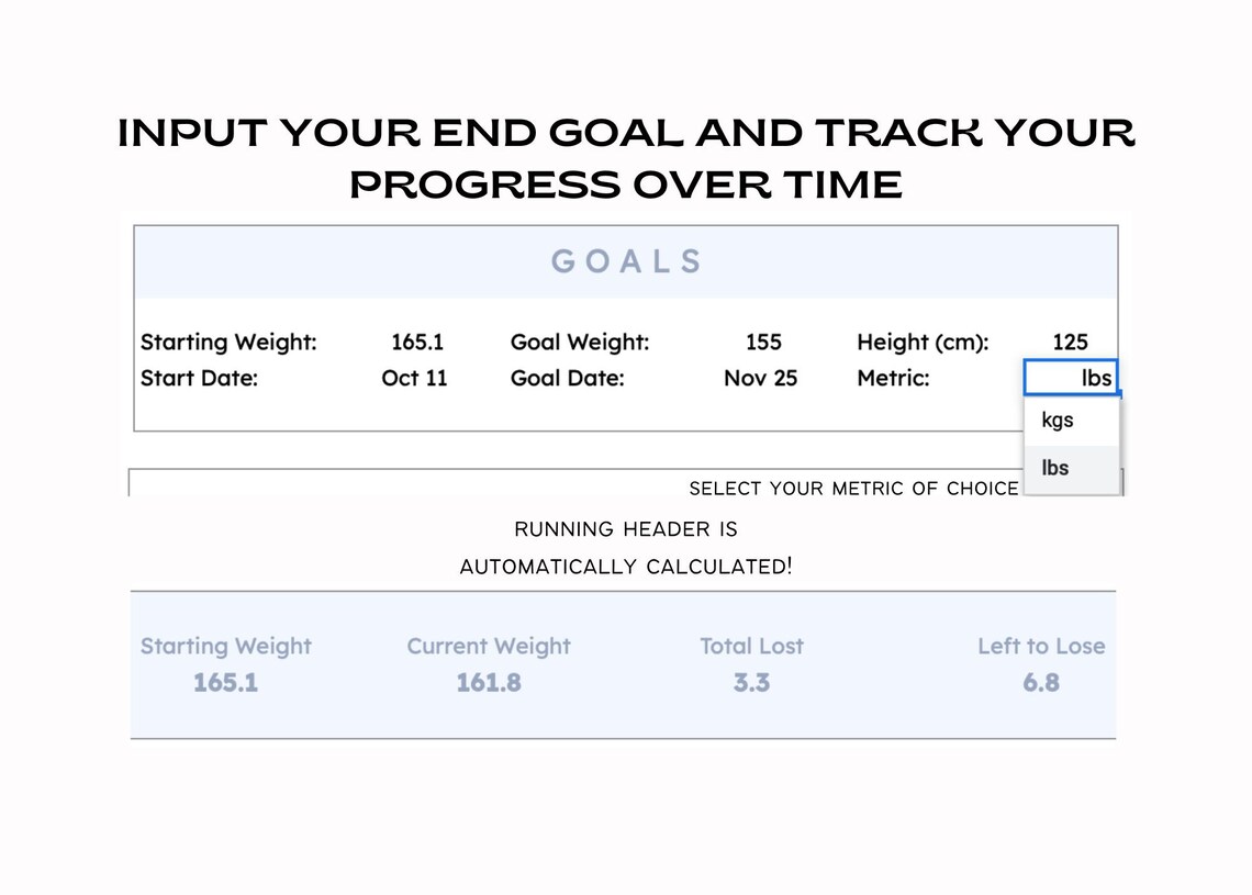 Google Sheets Weight Loss Tracker Spreadsheet Template Etsy