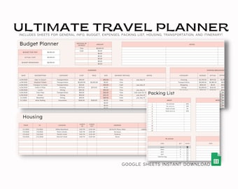 Google Sheets Ultimate Travel Planner Spreadsheet Template - Instant Digital Download