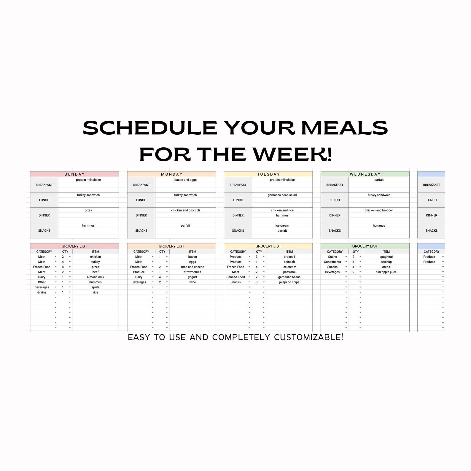 Google Sheets Meal Planner and Grocery List Spreadsheet Template ...