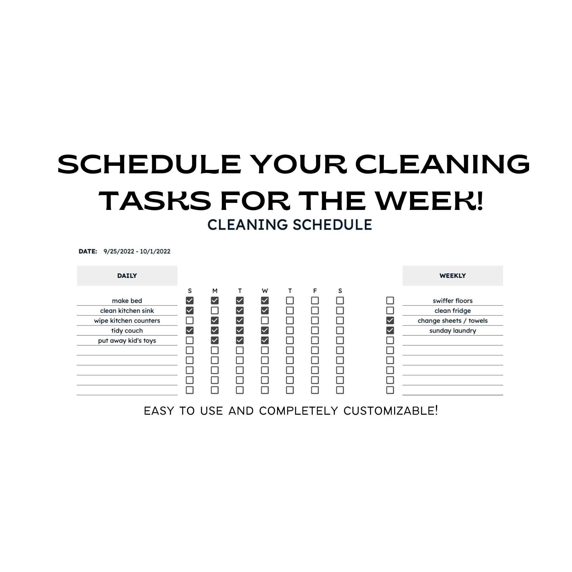 Printable Google Sheets Cleaning Schedule Planner Spreadsheet Template ...