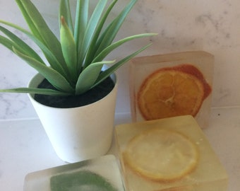 Bar soaps with natural essential oil scents.
