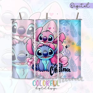 Stitch and Angel Tumbler - Wrap - Slim 20 oz - Digital PNG/PDF - Digital nedladdning
