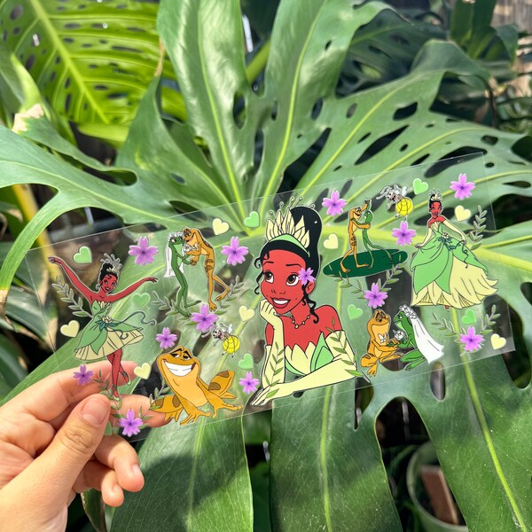 Tiana / la princesa y el sapo / UV DTF/ permanente / no necesita calor / impermeable / listo para aplicar