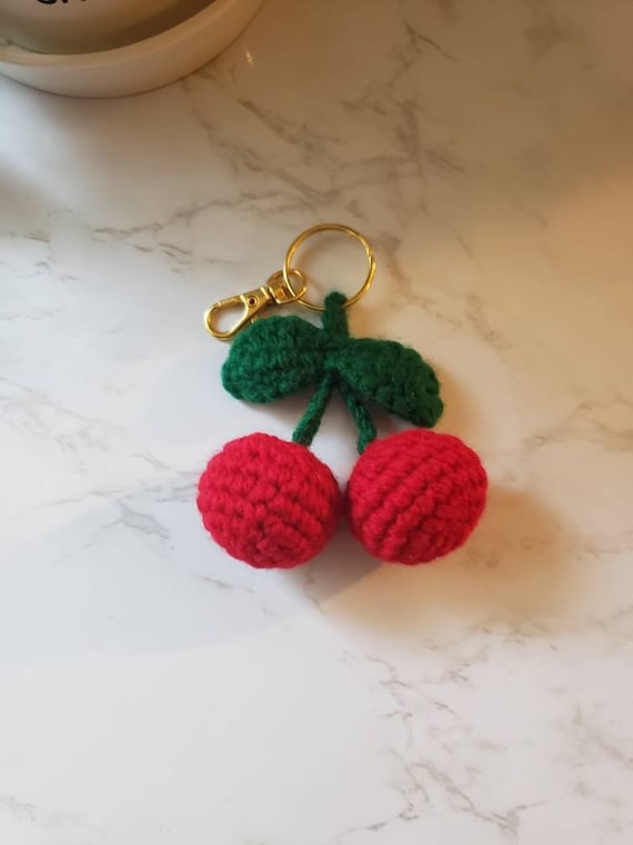 Handmade Crochet Cherry Keychain