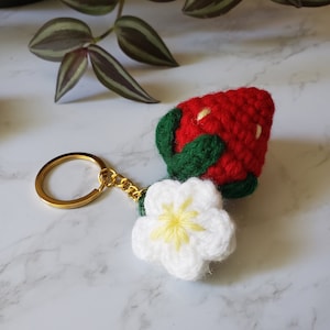 Crochet Strawberry Keychain Charm