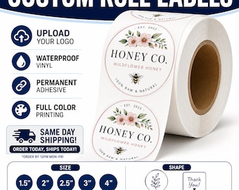 Custom Roll Labels, Waterproof Logo Labels on Roll, Round & Square Stickers, Product Packaging Labels, Business Labels