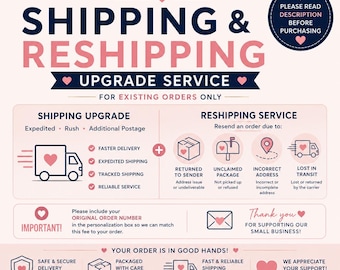 Shipping Upgrade | Expedited Shipping | Rush Delivery | Additional Postage | Existing Orders Only