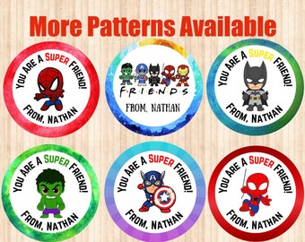 Personalized Superhero Valentine's Day Stickers: School Classroom Labels