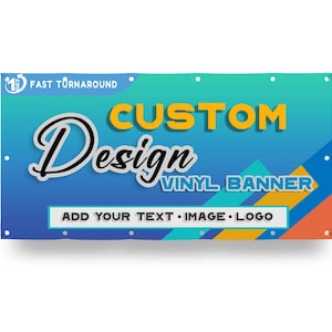 Pancarta de vinilo personalizada con ojales: cargue su logotipo, texto o imagen. Letrero exterior. Pancarta personalizada para eventos o negocios. Entrega rápida.