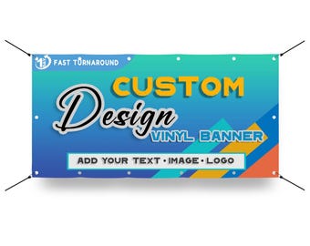 Banner in vinile personalizzato con occhielli: carica il tuo design - Cartello per eventi o attività commerciali