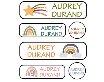 Etichette arcobaleno con nome: adesivi impermeabili per materiale scolastico