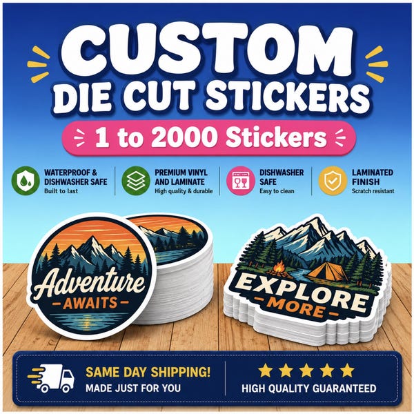 Custom Diecut Stickers – Waterproof, Dishwasher Safe, Vinyl Labels