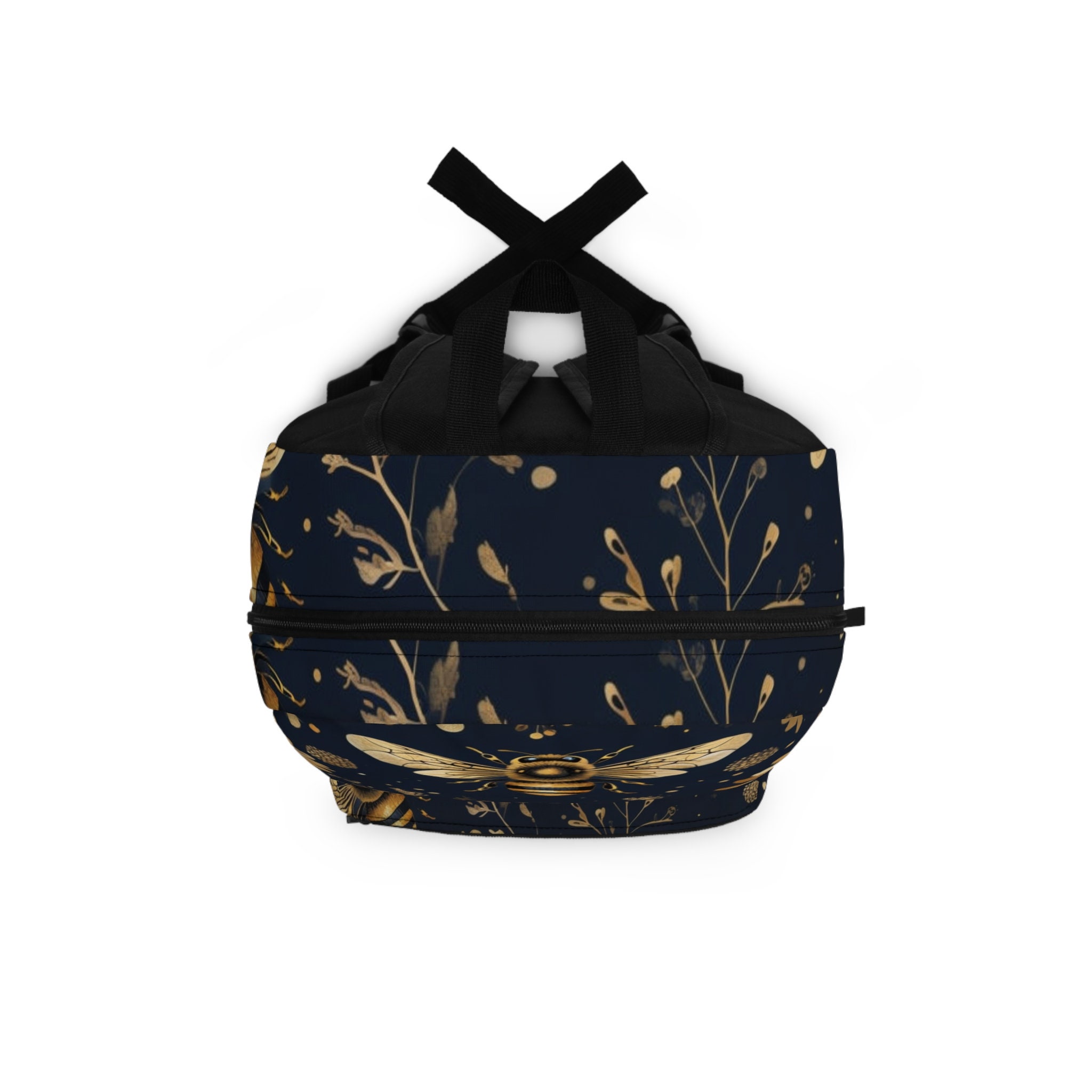 NWT Black Backpack with Gold Bee Accent and wallet . Black Gold Bees Mini Backpack Travel Purse- UnderOneSky-New  main image 2