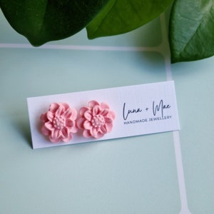 Brincos de argila de polímero, flor rosa, design floral, leve