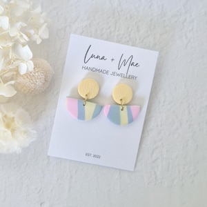 Polymer Clay Dangle Earrings, Yellow Multi Coloured Semi Circle, Pastel Vibe, Beach Vibe, Lightweight
