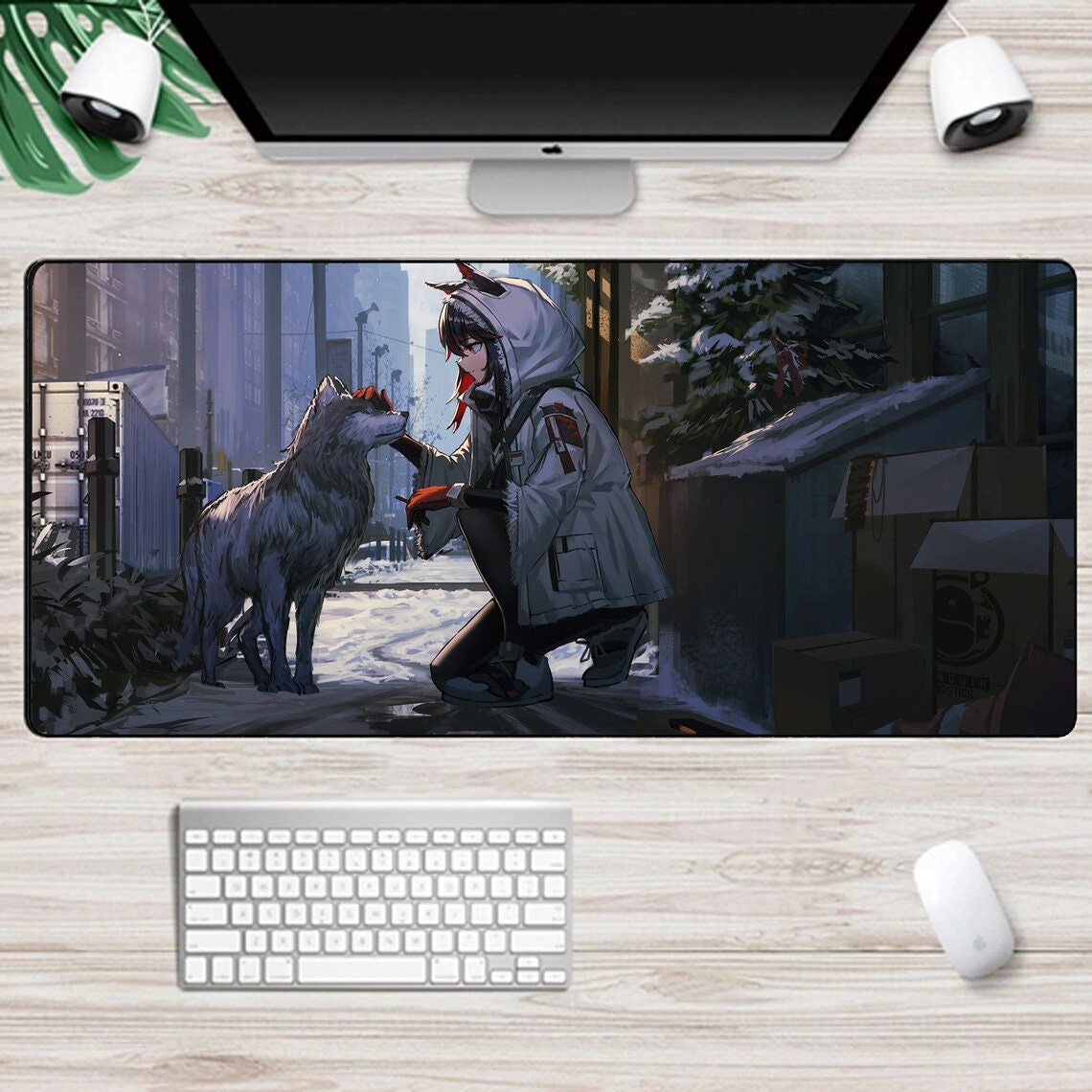 Big Gaming XXL Mouse Pad Desk Mat Mousepad Anime Girl Snow Wolf Beast ...