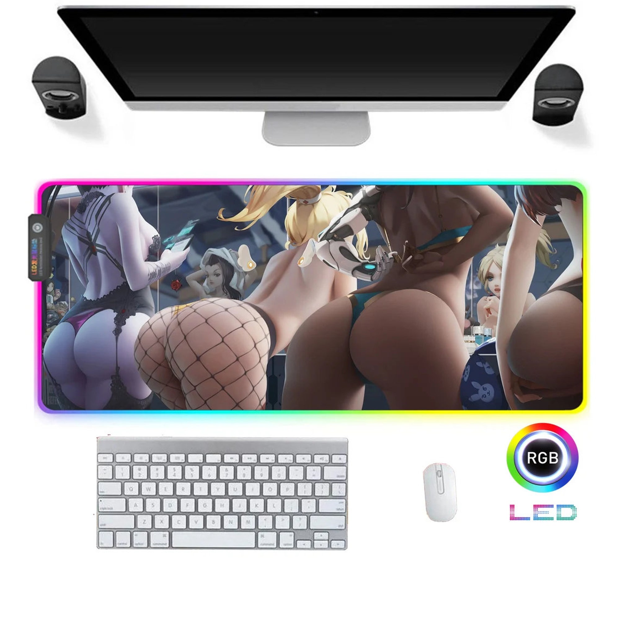 RGB Gaming Mouse pad Desk Mat Led Mousepad Anime Girl