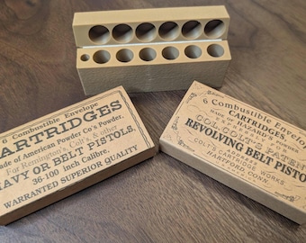 Premium Paper Cartridge Box, .36 Caliber, Vintage Style with Flip-Top Lid and Storage for Percussion Caps, for &quot;Navy&quot; Black Powder Revolvers