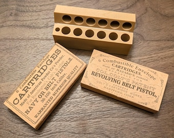Premium Paper Cartridge Box, .36 Caliber, Vintage Style with Flip-Top Lid and Storage for Percussion Caps, for "Navy" Black Powder Revolvers