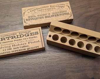 Premium Paper Cartridge Box, .44 Caliber, Vintage Style with Flip-Top Lid and Storage for Percussion Caps, for &quot;Army&quot; Black Powder Revolvers