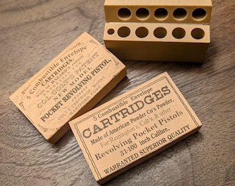 Premium Paper Cartridge Box, .31 Caliber, Vintage Style with Flip-Top Lid and Storage for Caps, for &quot;Pocket&quot; Sized Black Powder Revolvers