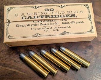 Cartridge Box: .45-70 Caliber, 20-Round, Vintage Style Two Piece Lid for Trapdoor, Sharps, Rolling Block, Lever Action Rifles