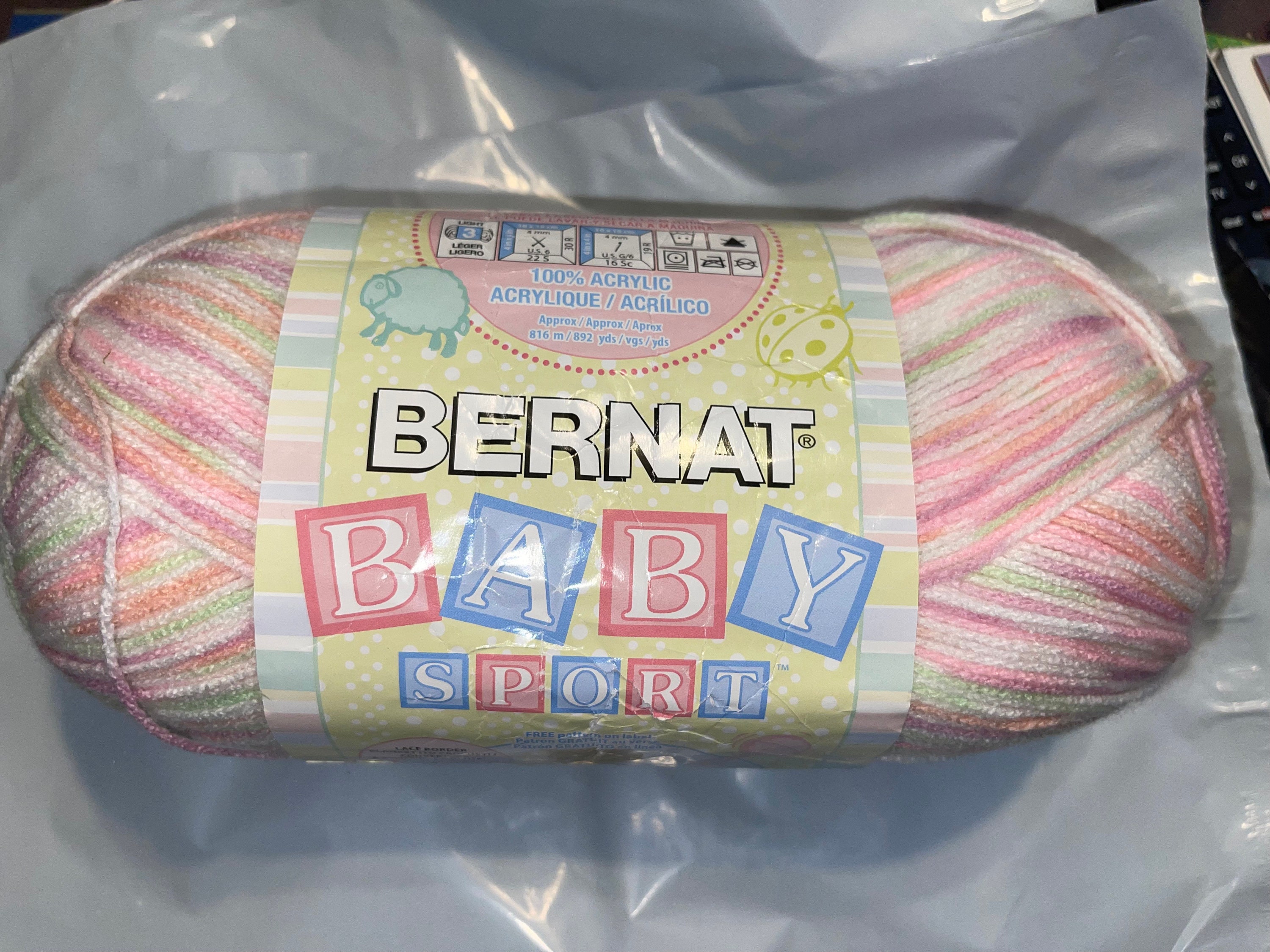 Bernat Big Ball Baby Sport Yarn, Baby Pink 3 Light 10.5 Oz 1077 Yds- Lot Of  1