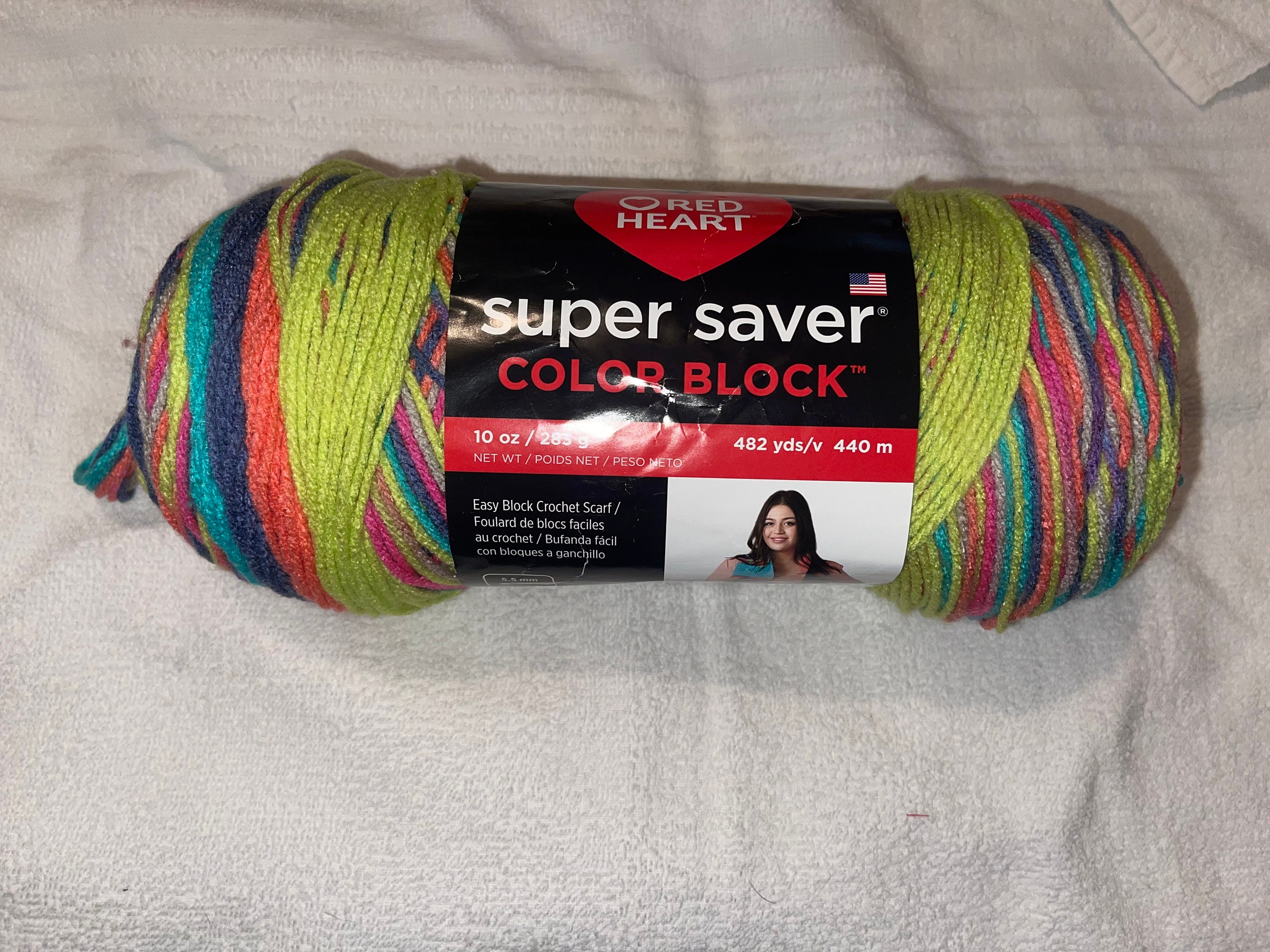 Red Heart Super Saver Color Block Medium Acrylic Multi-color Yarn, 482 yd  (4 Pack)