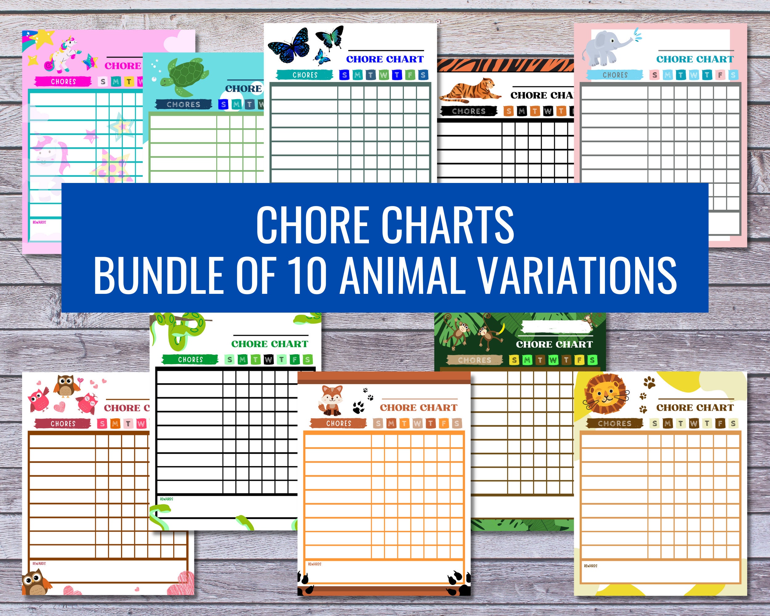 Animal Chore Chart for Kids, Reward Chart, Kids Printables, Kids to Do ...