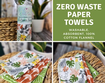 Eco-Friendly Paper Towel, Reusable & Sustainable Cotton Towels, Paper Towel Replacement, Zero Waste, Monstera Plants