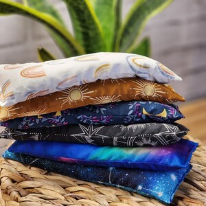 Weighted Eye Pillow Hot/Cold -Aromatherapy options- Organic Flaxseed, Rice, Lavender Flowers or Peppermint Leaves. Moon and Sky fabric