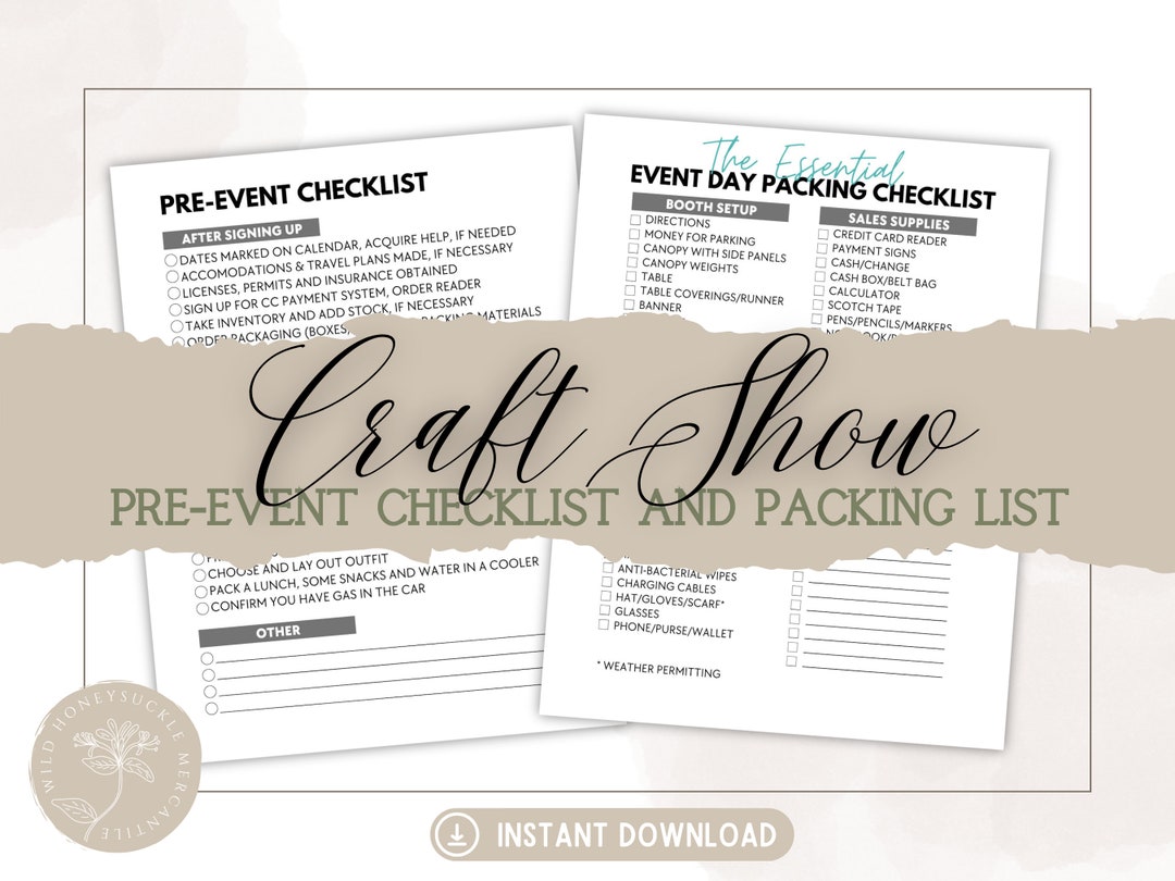 Printable Craft Show to Do List & Packing Guide, Craft Fair Templates, Handmade Business Vendor