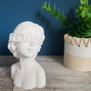 Plaster Woman Bust Figurine: Floral Domino Mask, Venetian Style