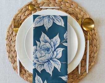 Chinoiserie Floral Cloth Napkin Set: Set of 4, 20 in x 20 in, Luncheon Wedding Rehearsal Elegent Table Settings