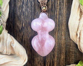 Rose Quartz Goddess Pendant | Hand-Wrapped