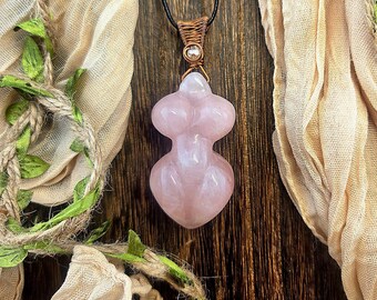 Rose Quartz Goddess Pendant | Hand-Wrapped
