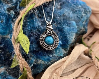 Woven Blue Apatite Pendant | Hand-Wrapped Sterling Silver