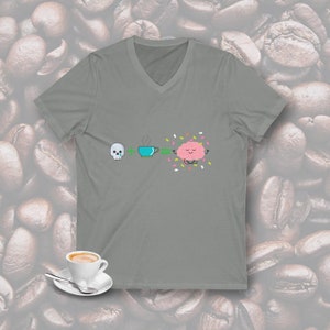 Happy Coffee Brain V-Neck T-Shirt: Skull Graphic Tee