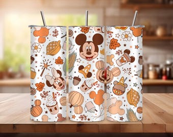 Fall Themed 20oz Sublimated Tumbler | Autumnal Mickey-Inspired Design | Cozy Travel Mug | Perfect for Seasonal Sips | Insulated & Durable