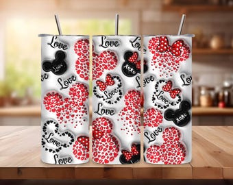 Mouse Head Valentines Sublimated Tumbler, Cute Valentine's Day Gift, Love Themed Drinkware, Personalized Tumbler, Heart Design Mug
