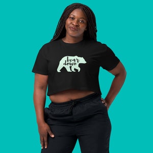 Bear Down Women’s crop top in black for doulas, birth workers, and birth nerds everywhere!