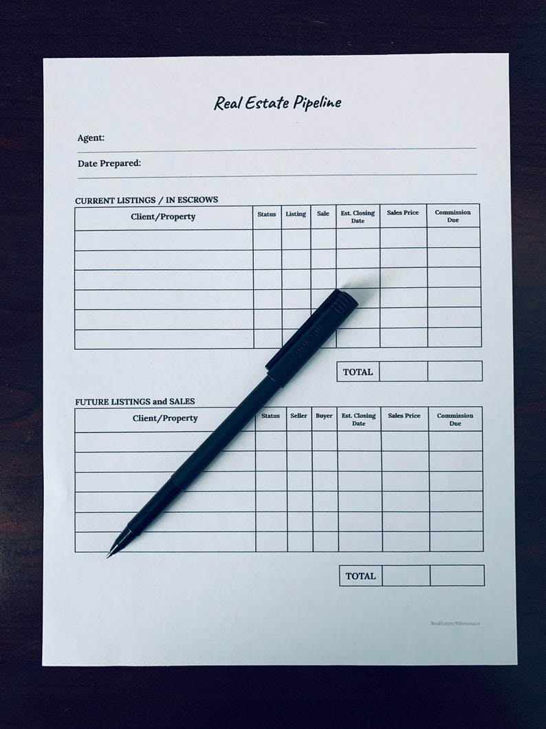Real Estate Pipeline Sheet, PDF File, Printable, Instant Download