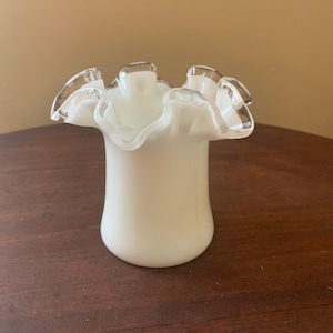 Fenton Milk Glass Small Vase with ruffled lip