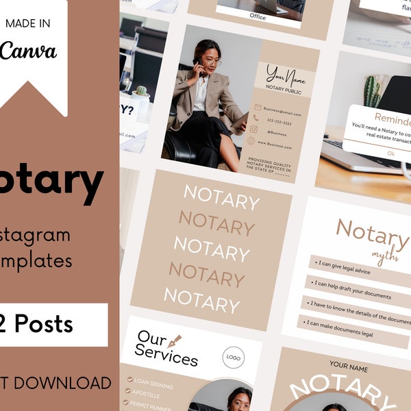 Notary Instagram Templates, Notary Marketing, Loan Signing Agent, Notary Instagram Posts